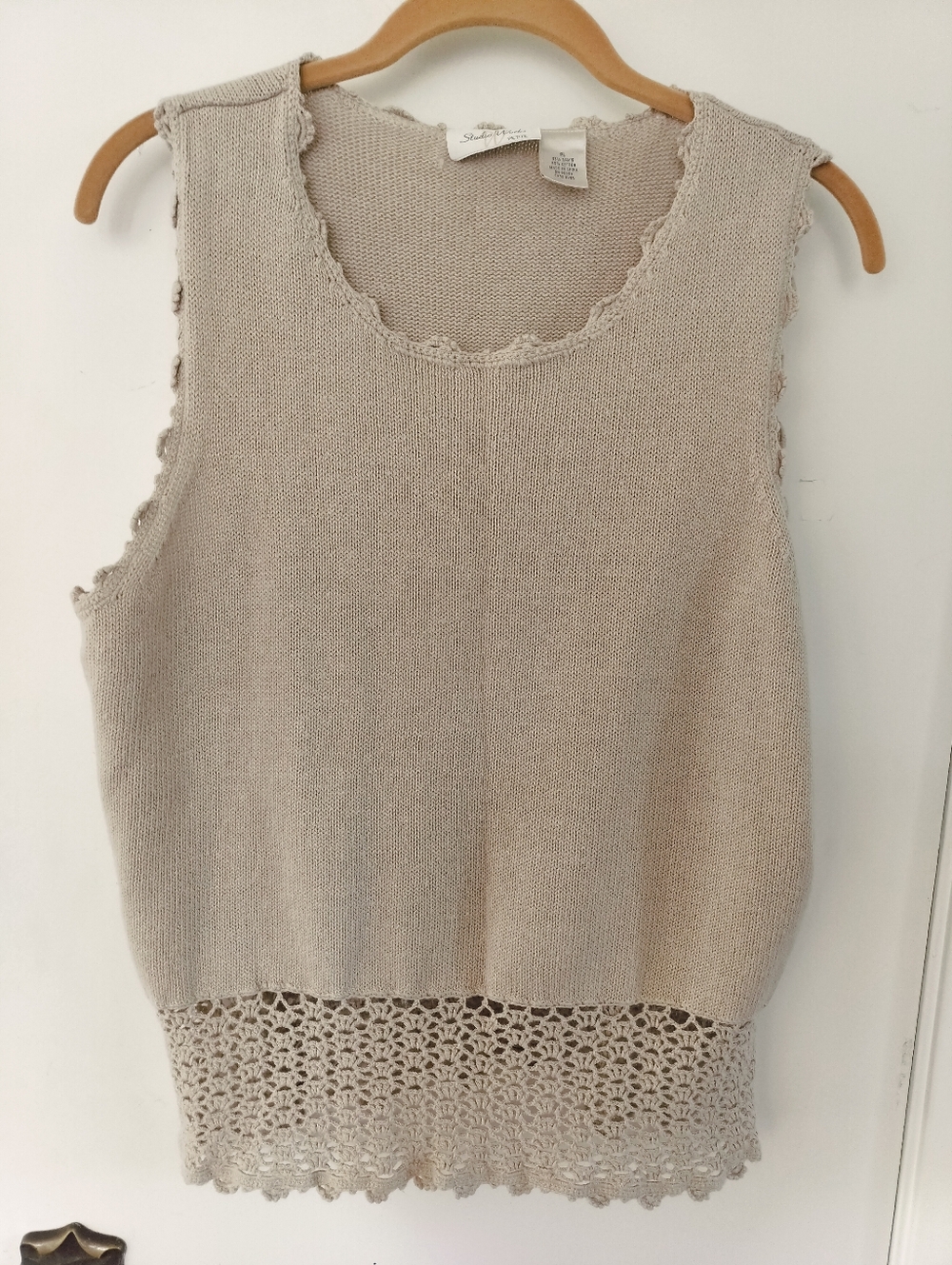 Studio Works Petite Ramie/Cotton Taupe Sweater Vest Size Petite Large